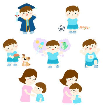 Pack of variety boy activity cartoon character vector .