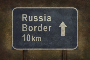 Russia border 10km roadside sign illustration
