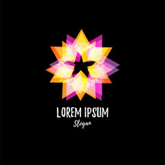 Abstract star. Logo star. Logo vector star. Isolated modern stylish logo. Colorful logo. Geometric logo. Color overlapping effects. Design elements. Triangles logo. Jewelry logo.