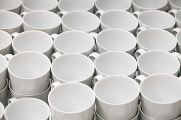 A lot of white tea cups. 
