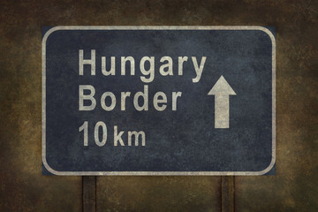 Hungary border 10km roadside sign illustration