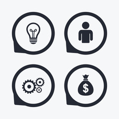 Business signs. Human and lamp bulb idea icons.