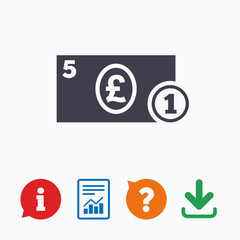Cash sign icon. Pound Money symbol. Coin.