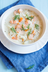 Salmon soup with noodles