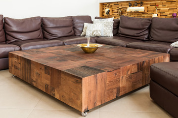 Cubist luxury wooden table and leather sofa 