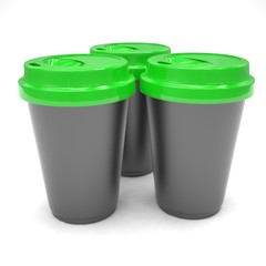 Three paper coffee cups
