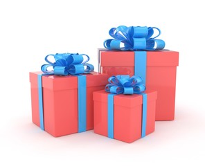 three gift boxes with bows isolated on white