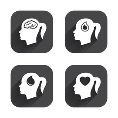 Head with brain icon.Female woman symbols.