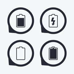 Battery charging icons. Electricity symbol.