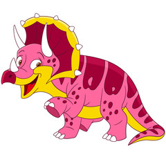 cute and happy young cartoon dinosaur triceratops, isolated on a white background