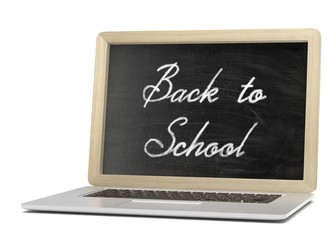 Obraz premium Laptop with chalkboard, back to school, education concept