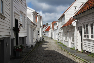 Fototapeta na wymiar Decorated streets in the old town in Stavanger, Norway 