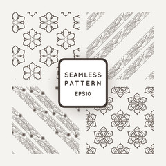 Set of vector seamless from flowers and ribbons with interwoven Art Nouveau