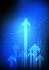 Vector : Candle sticks and bar chart with arrows on business bac