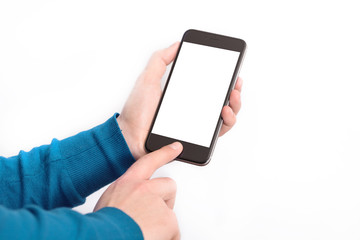 man hand holding the phone tablet touch computer gadget with a t