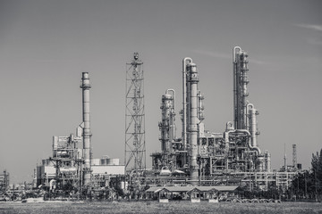 Oil refinery industrial plant , black and white tone
