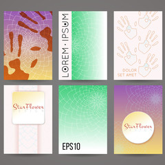 Set of vector design templates. Brochures in random colorful style. Vintage frames and backgrounds. Flower, mandala design.
