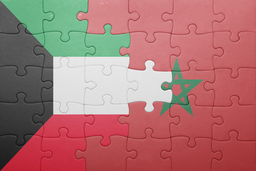 Fototapeta premium puzzle with the national flag of morocco and kuwait .