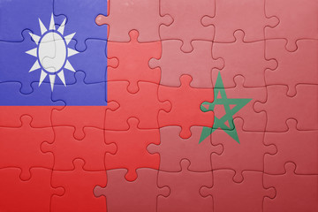 puzzle with the national flag of morocco and taiwan .