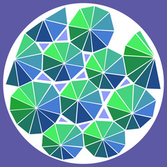 Abstract triangles in round. Colorful vector object.