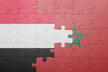 puzzle with the national flag of morocco and yemen .