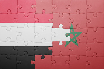 Fototapeta premium puzzle with the national flag of morocco and yemen .