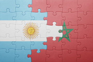 puzzle with the national flag of morocco and argentina .