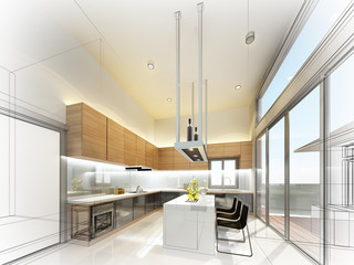abstract sketch design of interior kitchen