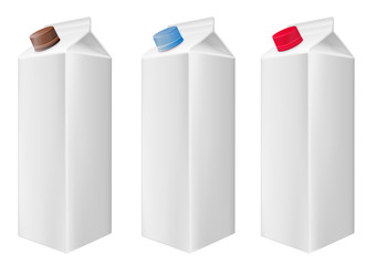 Blank white carton boxes packages. Cartons with screw cap. Vecto