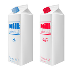 Milk cartons with screw cap. Reduced fat milk.