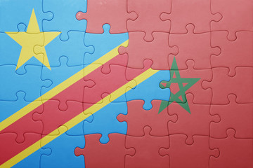 puzzle with the national flag of morocco and democratic republic of the congo .