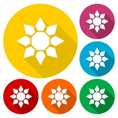 Sunflower symbol icons set with long shadow