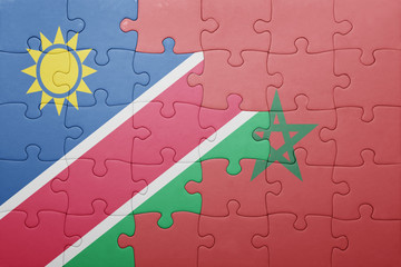 puzzle with the national flag of morocco and namibia .