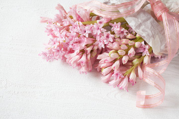 Flowers bouquet of pink hyacinths