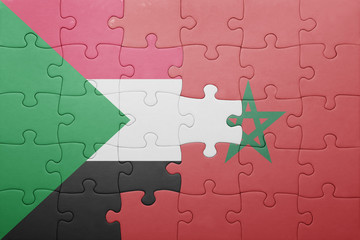 Fototapeta premium puzzle with the national flag of morocco and sudan .