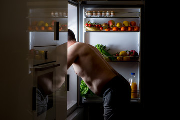 midnight snack, looking into fridge

