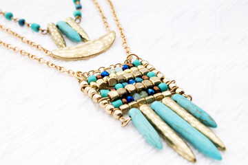 Jewelry of the Goddesses: Bohemian Style Turquoise & Yellow Gold Handmade Beaded Necklace