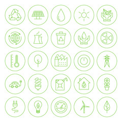 Line Circle Go Green Environment Icons Set