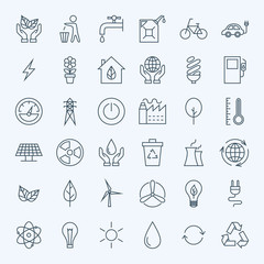Fototapeta premium Line Green Energy Eco Icons Set