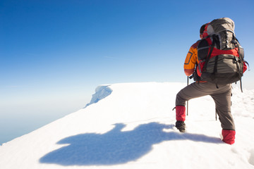 Winter hiking in the mountains.