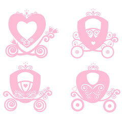 Fairytale Royal pink princess carriage, vector vintage  girl carriage, online store, logo, silhouette, icon on white background