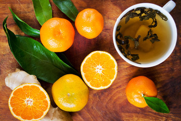 Healthy green tea with citrus and ginger