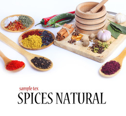 Spice in Wooden Spoon isolated white background
