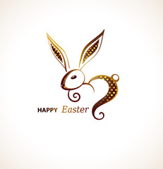 Happy Easter greeting logo with gold rabbit icon 
