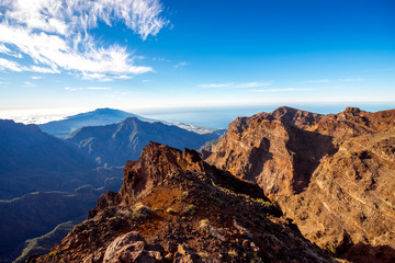 Volcanic landscape from Muchachos view point on Taburiente national park on La Palma island in Spain