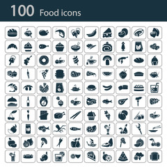 Set of one hundred food icons