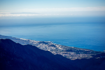 Aerial view on cities and villages on the western part of La Palma island from the highest viewpoint on the island