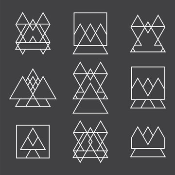 Set of 9 geometric shapes triangles, squares and lines for your