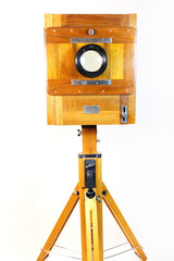Antique Old photo Camera on wooden table