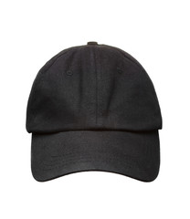 Black working peaked cap. Front  view. Isolated on a white backg